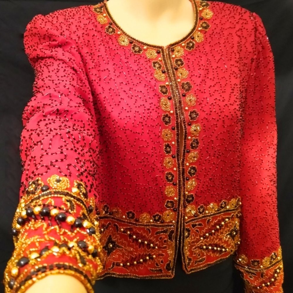 Laurence Kazar 80s Beaded Blazer XL